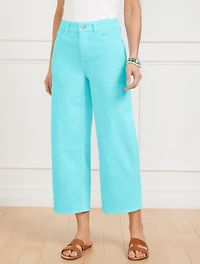 High Waist Wide Crop Jeans - Vivid Turquoise