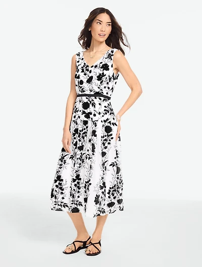 Drop Waist Midi Dress - Shadow Botanical