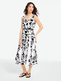 Drop Waist Midi Dress - Shadow Botanical