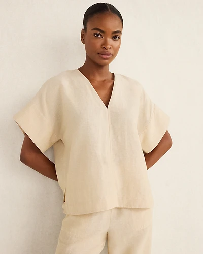 Organic Cotton Linen V-Neck Top