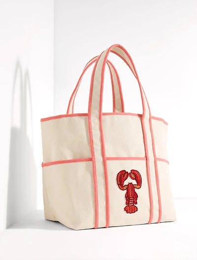 Beaded Lobster Canvas Tote