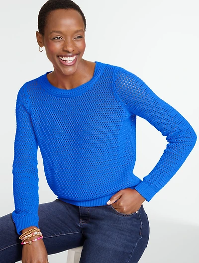 Open Stitch Crewneck Sweater