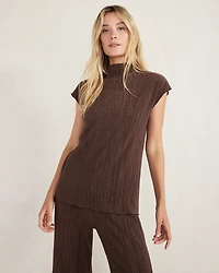 Ribbed Plisse Funnel Neck Top