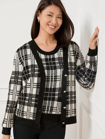 V-Neck Cardigan - Bold Plaid