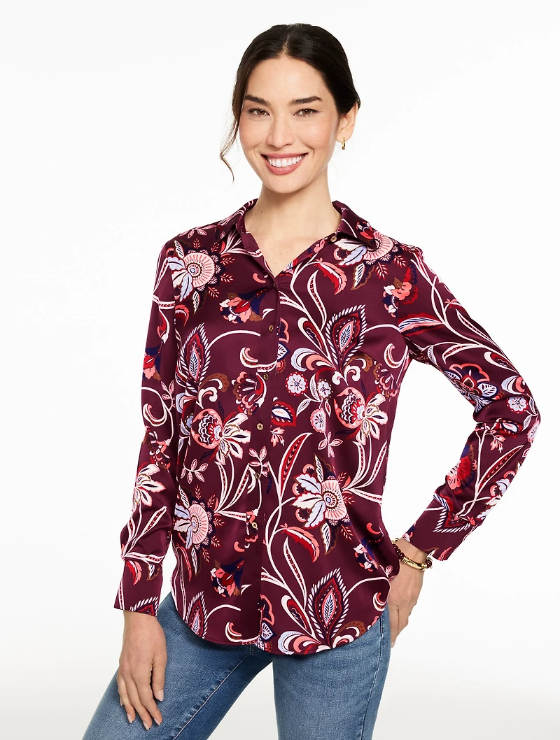 Soft Satin Charmeuse Shirt - Lively Floral