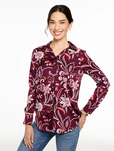 Soft Satin Charmeuse Shirt - Lively Floral