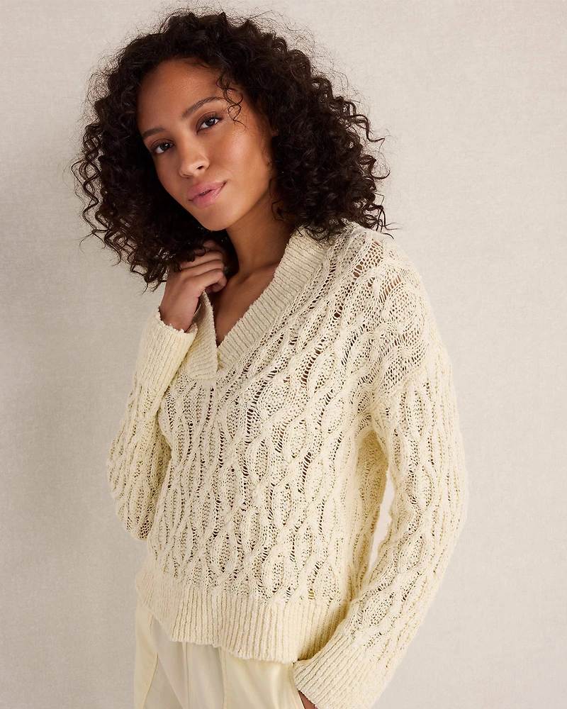 Slubby Cotton Linen V-Neck Sweater
