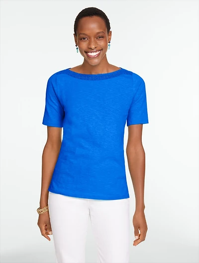 Crochet Trim Bateau Neck Tee