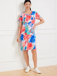 French Terry T-Shirt Dress - Painted Flowers