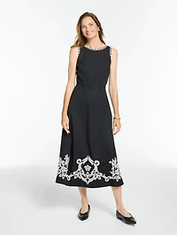 Poplin Embroidered Fit & Flare Dress