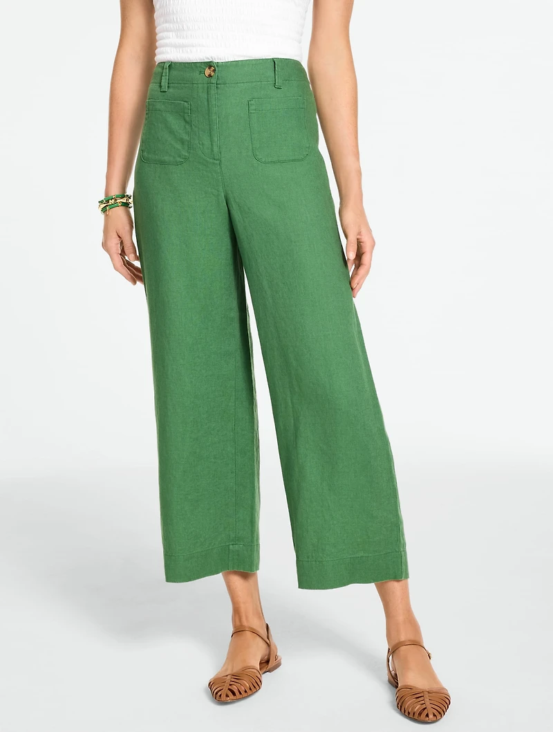 Washed Linen Wide Crop Patch Pocket Pants