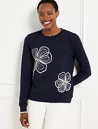 Embellished Flowers Crewneck Sweatshirt