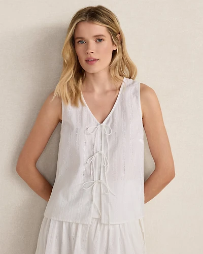 Organic Cotton Eyelet Tie-Front Tank
