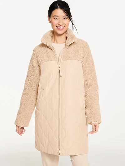 Long Quilted Sherpa Jacket