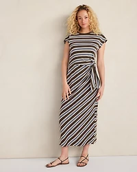 Organic Cotton Interlock Stripe Midi Knot Dress