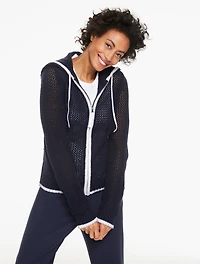 Open Stitch Full-Zip Hooded Sweater
