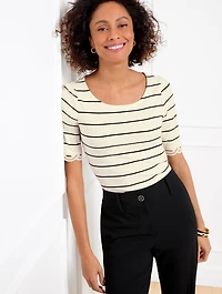 Lace Trim Ballet Neck Tee - Stripe