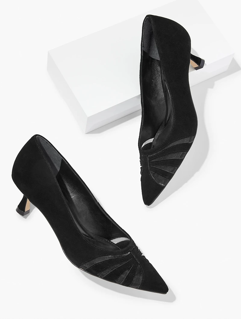 Ember Mesh Suede Kitten Heel Pumps