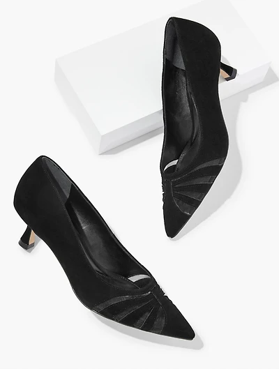 Ember Mesh Suede Kitten Heel Pumps