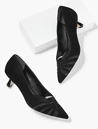 Ember Mesh Suede Kitten Heel Pumps