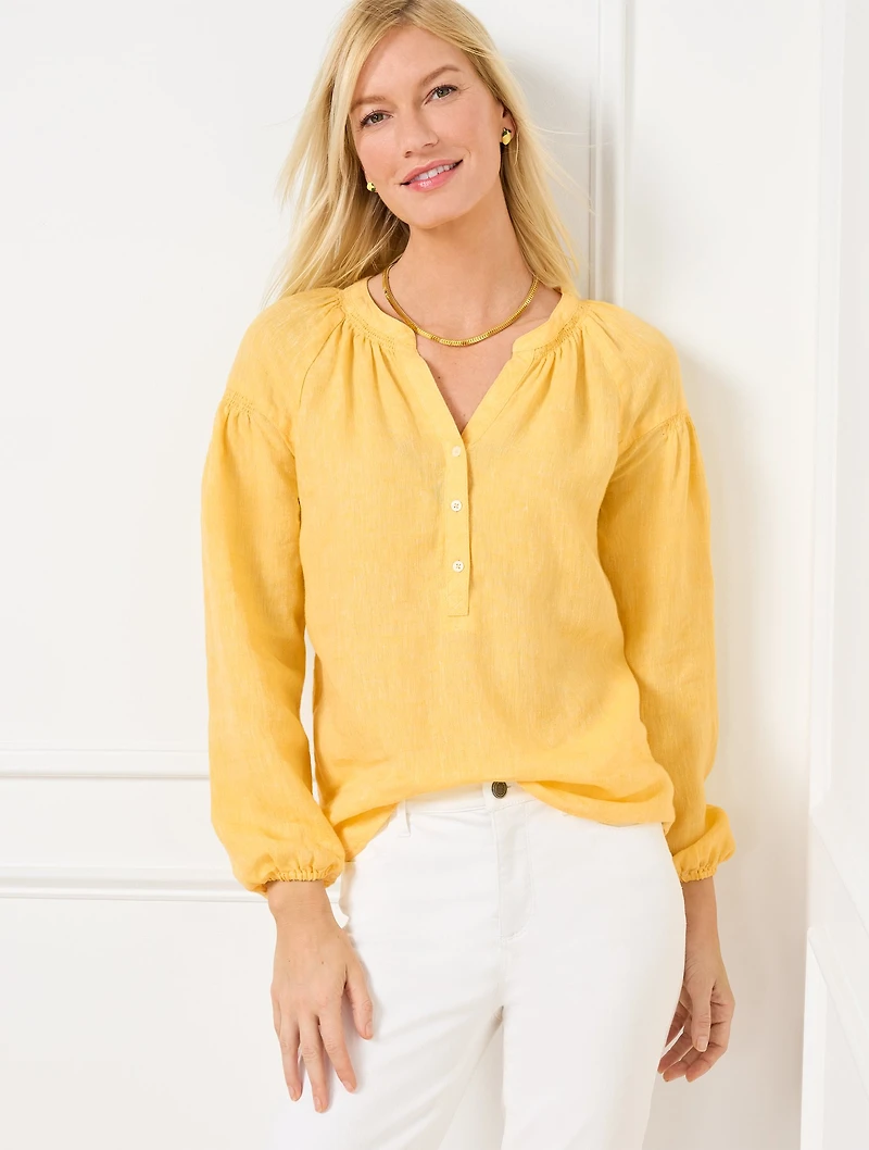 Lantern Sleeve Linen Top