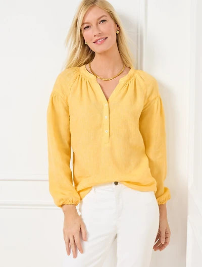 Lantern Sleeve Linen Top