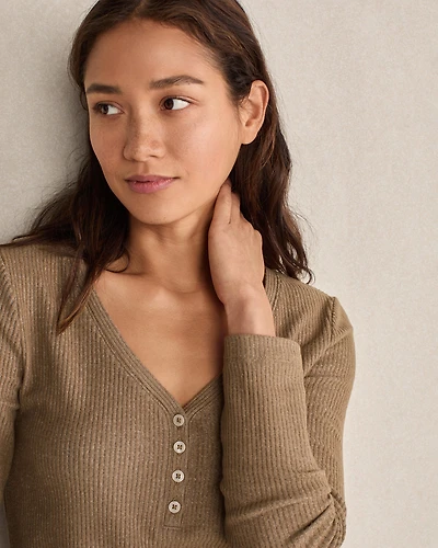Brushed Rib Knit Long Sleeve Henley