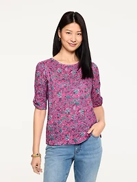 Elbow Sleeve Knot Top - Jumping Jacobean