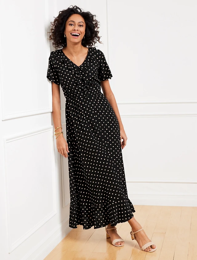 Talbots Ruffle Neck Fit & Flare Dress - Daisy Dot | Liberty Center