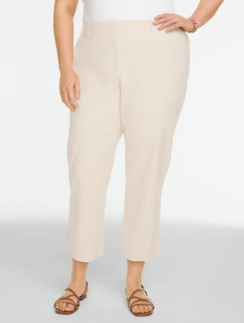Stretch Linen Straight Crop Pants