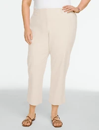 Stretch Linen Straight Crop Pants