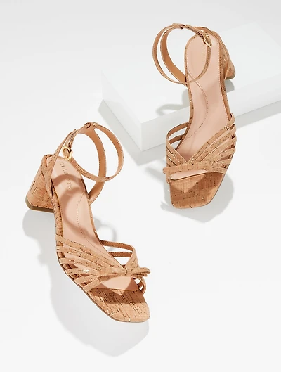 Lily Strappy Block Heel Sandals - Cork