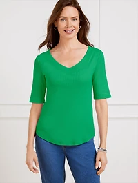 Ribbed V-Neck  Tee