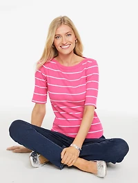 Ribbed Bateau Neck Tee - Lagoon Stripe