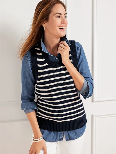 Scoop Neck Sweater Vest - Stripe