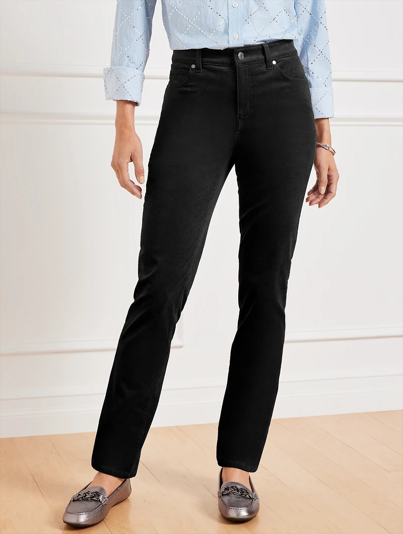Stretch Corduroy Straight Leg Pants - Solids