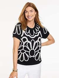 Embroidered Flower Crewneck Sweater