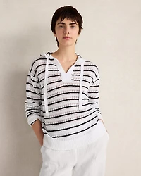 Linen Cotton Blend Striped Open Stitch Hoodie