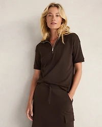 Organic Cotton Interlock Half-Zip Collared Top