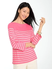 Roll Cuff Bateau Neck Top - Love Stripe