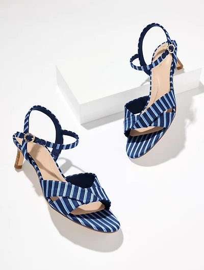 Talia Kitten Heel Sandals - Stripe Tie
