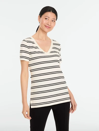 Supersoft Jersey Short Sleeve V-Neck Tee - Double Stripe