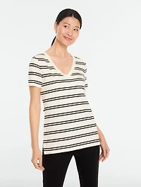 Supersoft Jersey Short Sleeve V-Neck Tee - Double Stripe
