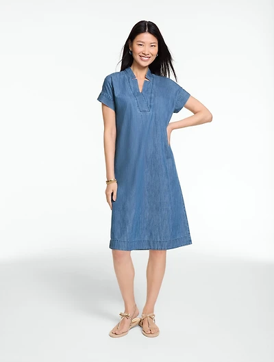 Extended Shoulder Denim Shift Dress - Catalina Breeze Wash