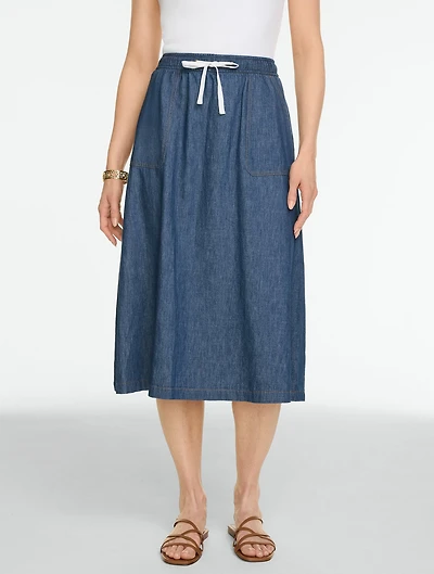 Flowy Denim Fit & Flare Skirt - Clearwater Wash