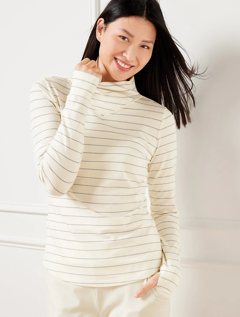 Supersoft Jersey Turtleneck Tee - Metallic Stripe