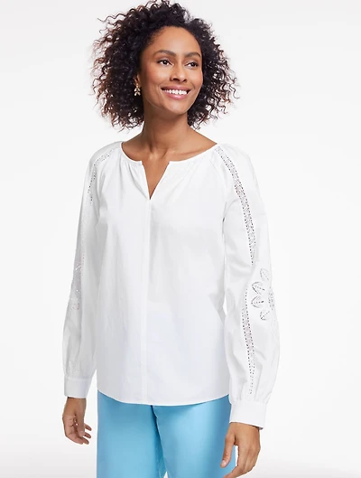 Crochet Trim Poplin Top