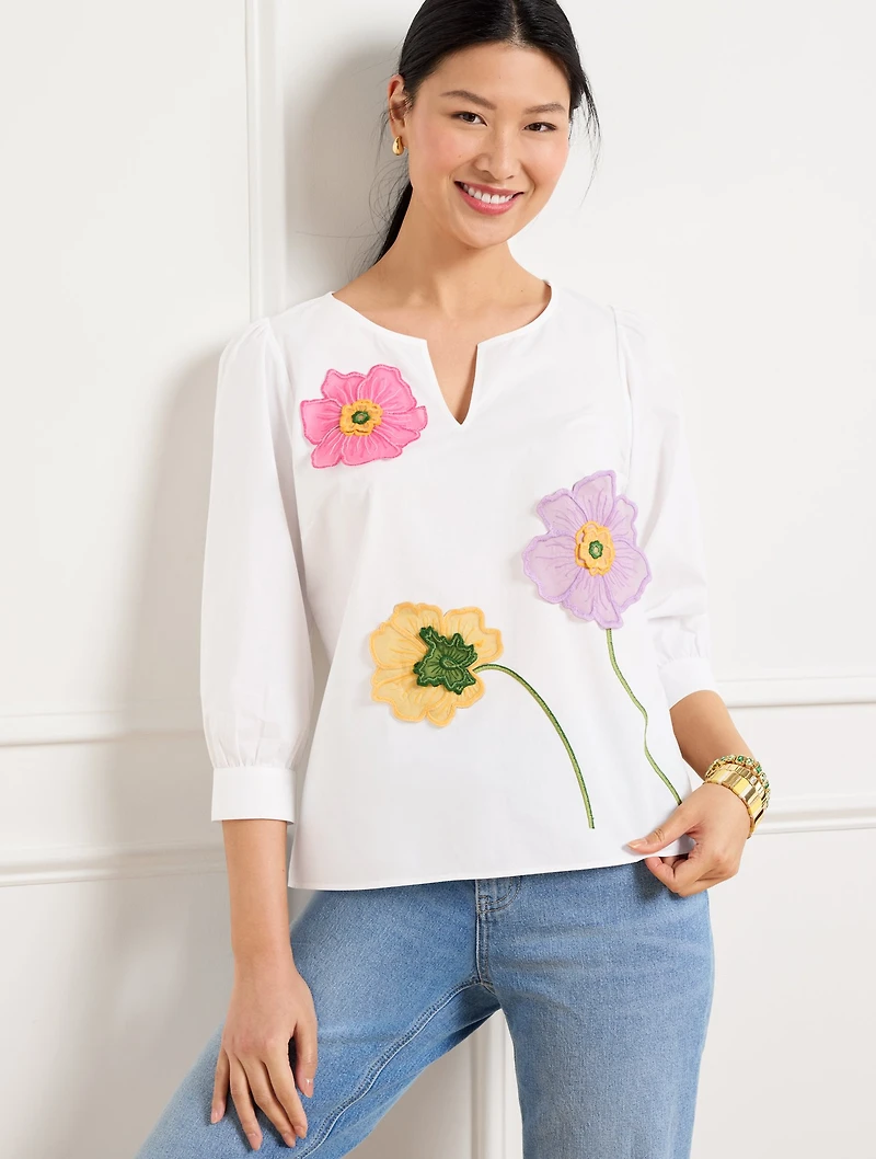 Floral Embroidered Poplin Top