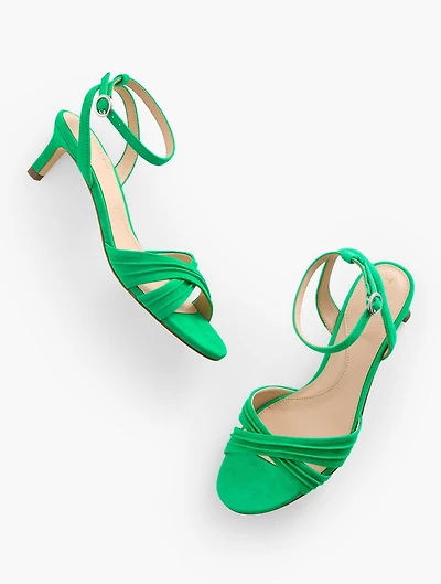 Tallia Pleated Suede Ankle Strap Heel Sandals