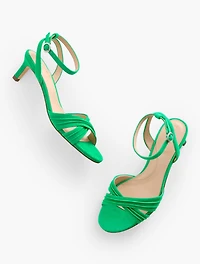 Tallia Pleated Suede Ankle Strap Heel Sandals
